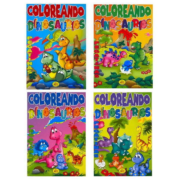 COLOREANDO DINOSAURIOS CON PEGATINAS 4 TITULOS