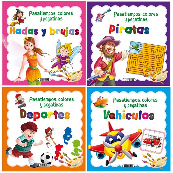 PASATIEMPOS, COLORES Y PEGATINAS (4 TIT.)