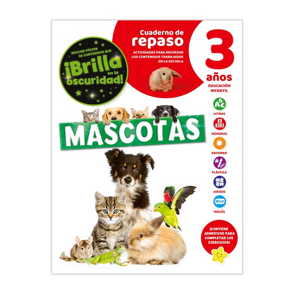 CUADERNO DE REPASO MASCOTAS LUMINISCENTE 3 AÑOS