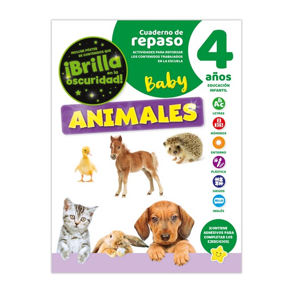 CUADERNO DE REPASO ANIMALES BABY LUMINISCENTE 4 AÑOS