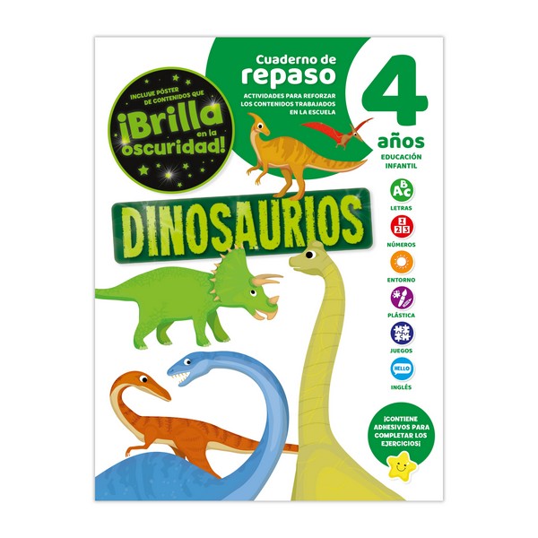 CUADERNO DE REPASO DINOSAURIOS LUMINISCENTE 4 AÑOS