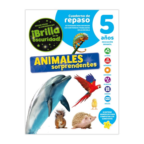 CUADERNO DE REPASO ANIMALES SORPRENDENTES LUMINISCENTE 5 AÑOS