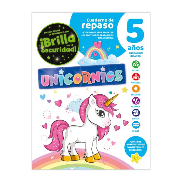 CUADERNO DE REPASO UNICORNIOS LUMINISCENTE 5 AÑOS